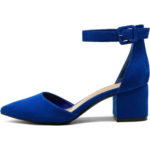 Dream Pairs Women's  Royal Blue Pointed Closed Toe Low Block Ankle Strap Heels - Picture 4 of 9